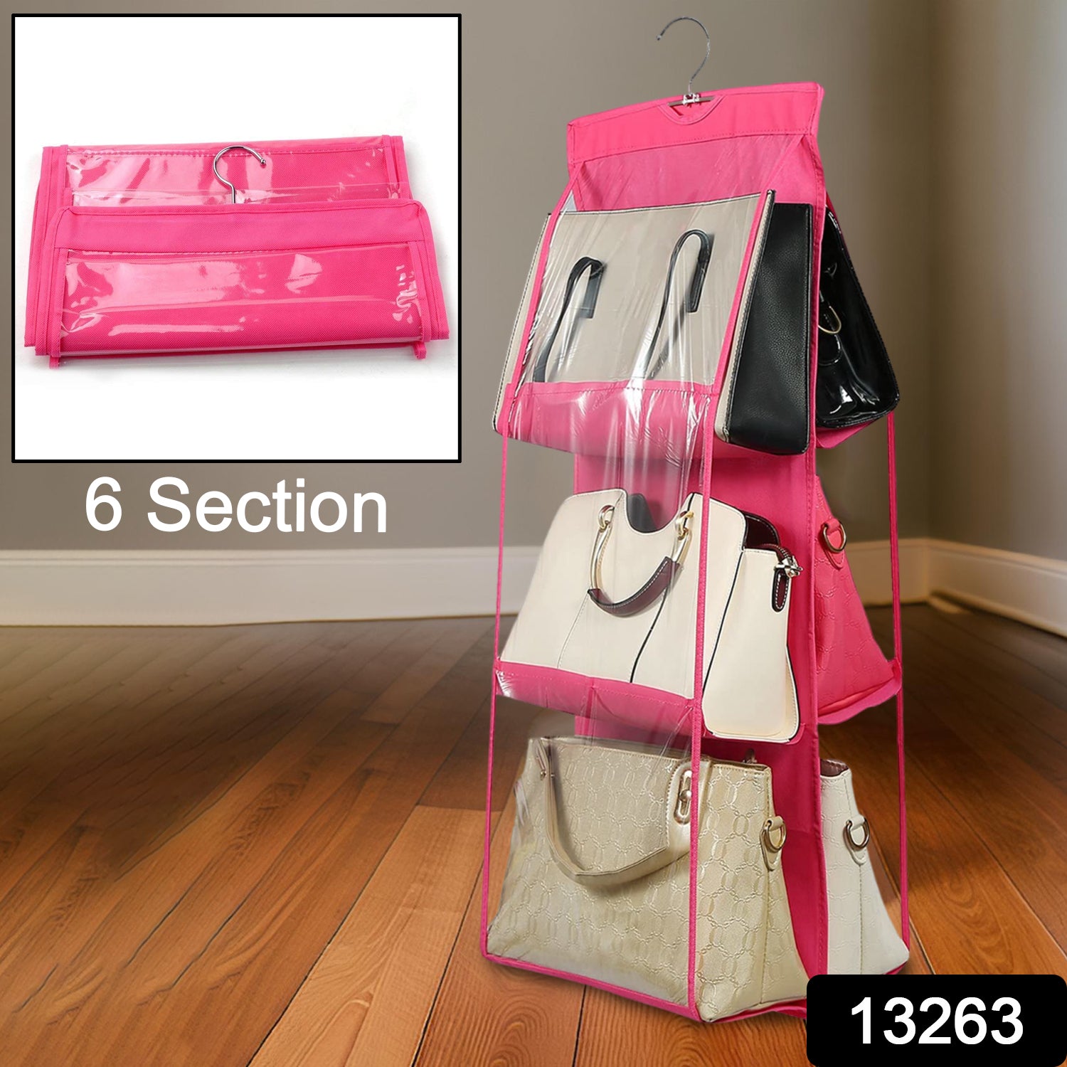 6 Pockets Hanging Purse Handbag Organizer Clear Hanging Shelf Bag (1 Pc) 6 Pockets Hanging Purse Handbag Organizer Clear Hanging Shelf Bag (1 Pc)